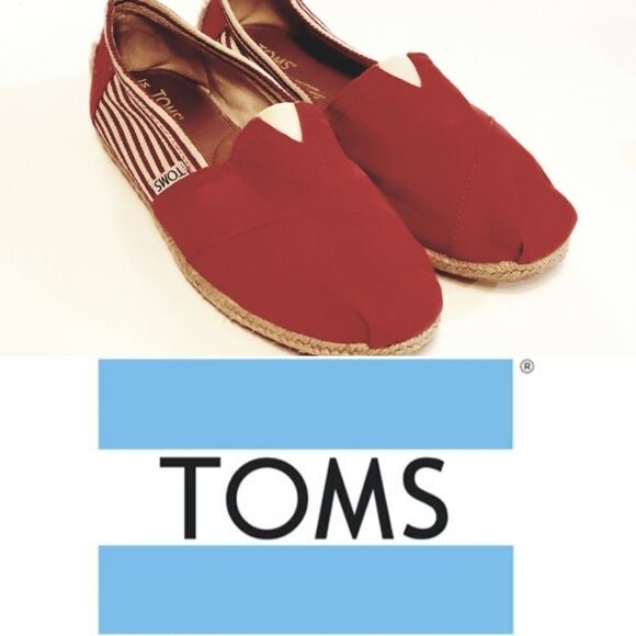 TOMS Crimson Red & Cream Csnvas Stripe - Picture 1 of 8